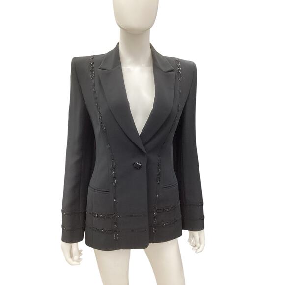 Badgley Mischka Blazer Women’s SZ 6 Beaded Design Beautifully Structured Black - Picture 1 of 7